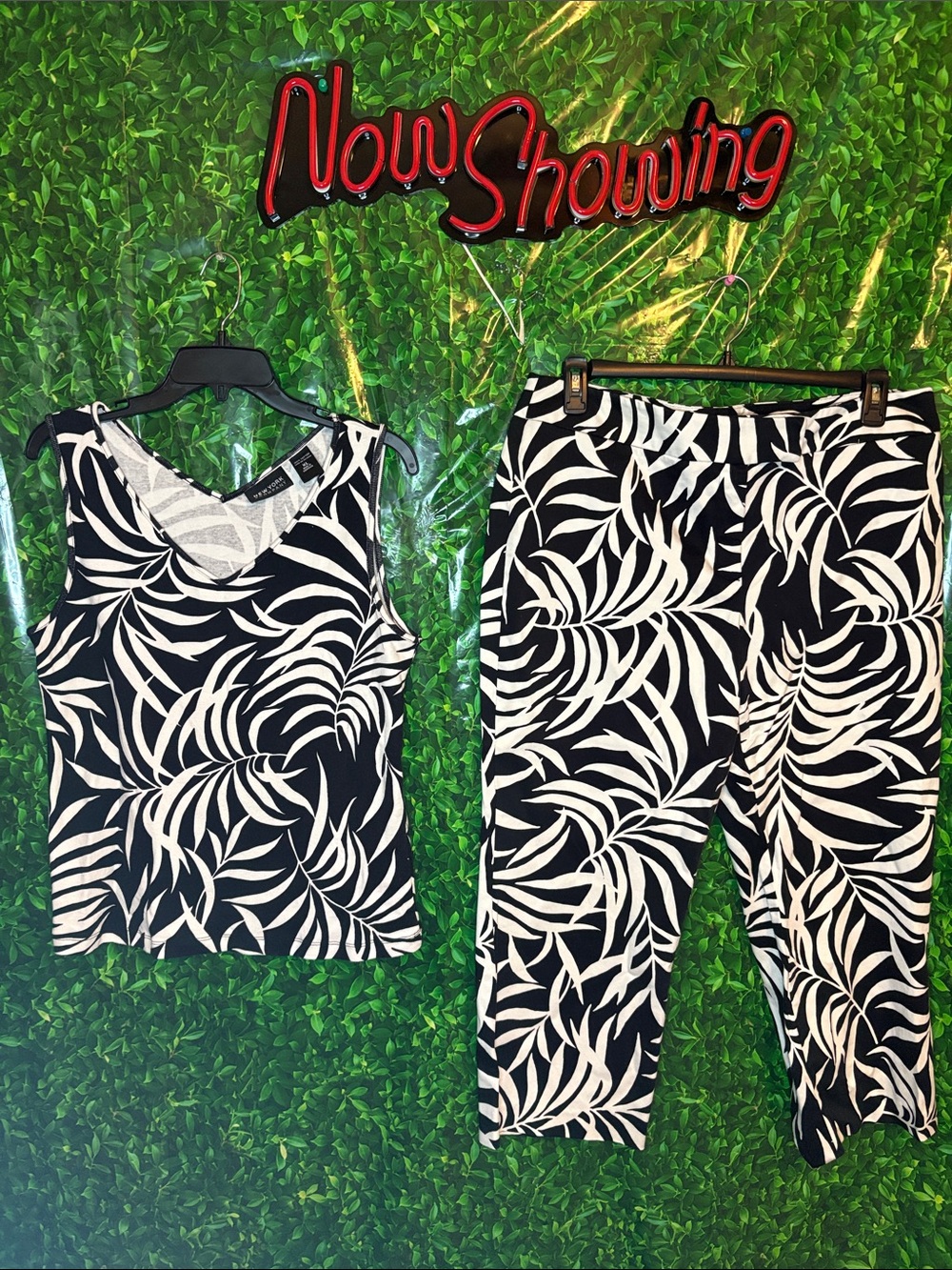 Black & White Palm-Print Women’s Capri Pants by New York & Company